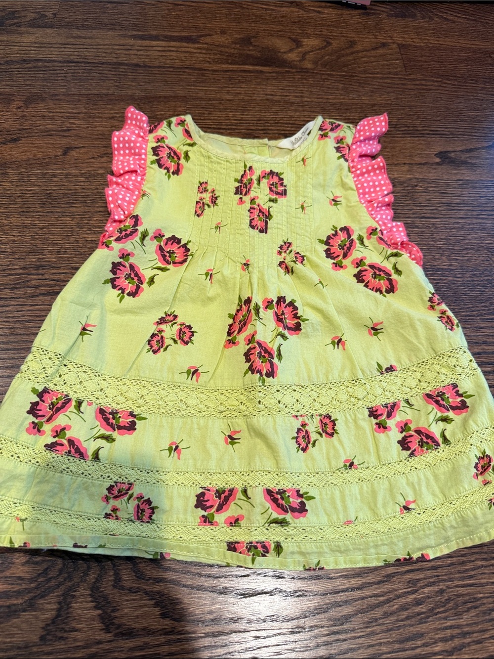Matilda Jane Lime Green Floral Shirt with Pink Polka Dot Ruffle
